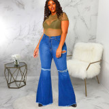 Plus Size Fashion Ripped Denim Flared Pants HSF-2417