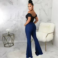 Plus Size Lace-up Denim Slim-fit Flared Pants HSF-2567