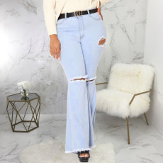 Plus Size Fashion Ripped Denim Flared Pants HSF-2417