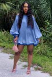 Sexy Solid Slash Neck Long Sleeve Loose Mini Dress LDS-3286