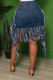 Plus Size Denim Tassel Bodycon Skirt LX-3501
