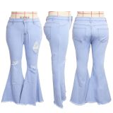 Plus Size Fashion Ripped Denim Flared Pants HSF-2417