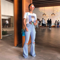 Denim Ripped Hole Flared Jeans Pants MA-Y159