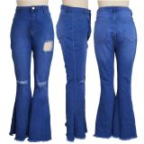 Plus Size Fashion Ripped Denim Flared Pants HSF-2417