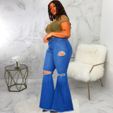 Plus Size Fashion Ripped Denim Flared Pants HSF-2417