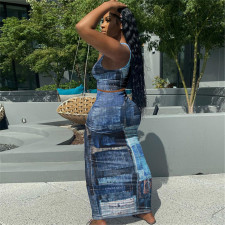 Sexy Printed Tank Top Long Skirt 2 Piece Sets BDF-8088