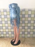 Plus Size Denim Tassel Bodycon Skirt LX-3501