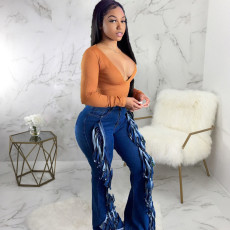 Plus Size Fashion All-match Slim Micro Flared Jeans HSF-2536