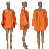 Sexy Solid Slash Neck Long Sleeve Loose Mini Dress LDS-3286