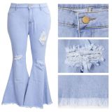 Plus Size Fashion Ripped Denim Flared Pants HSF-2417