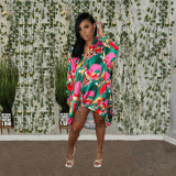 Sexy Printed Satin Long Sleeve Shirt Dress SFY-2122