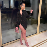 Sexy Long Sleeve Zipper Slim Mini Dress SH-390161