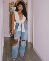 Plus Size Denim Ripped Hole Loose Jeans LX-5508