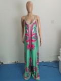 Plus Size Printed Backless Strap Wide Leg Jumpsuit WPF-80188
