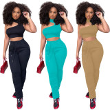 Sexy Solid Vest Top Stacked Pants 2 Piece Suits YNSF-1663