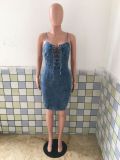 Plus Size Denim Lace-Up Mini Dress LX-3006