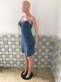 Plus Size Denim Lace-Up Mini Dress LX-3006