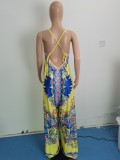 Plus Size Printed Backless Strap Wide Leg Jumpsuit WPF-80188