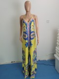 Plus Size Printed Backless Strap Wide Leg Jumpsuit WPF-80188