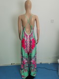 Plus Size Printed Backless Strap Wide Leg Jumpsuit WPF-80188