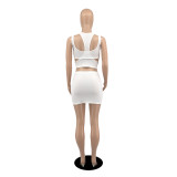 Sexy Solid Sleeveless Tank Top Mini Skirt 3 Piece Sets YIBF-6097