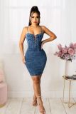 Plus Size Denim Lace-Up Mini Dress LX-3006
