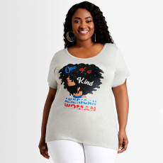 Plus Size Casual Printed Short Sleeve O Neck T Shirt SH-390160