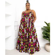 Plus Size Printed Split Big Swing Maxi Dress NNWF-7238