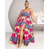Plus Size Printed Split Big Swing Maxi Dress NNWF-7238