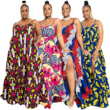 Plus Size Printed Split Big Swing Maxi Dress NNWF-7238