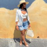 Solid Notched Collar Long Sleeve Pocket Blazer Coat WSM-5263