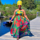Plus Size Printed Halter Big Swing Maxi Dress NNWF-7240