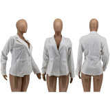 Solid Notched Collar Long Sleeve Pocket Blazer Coat WSM-5263