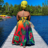 Plus Size Printed Halter Big Swing Maxi Dress NNWF-7240