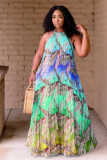 Plus Size Printed Halter Big Swing Maxi Dress NNWF-7240
