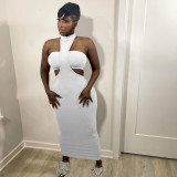 Solid Tube Top+Hollow Maxi Dress 2 Piece Sets FOSF-8091