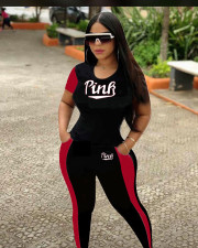 Pink Letter Print T Shirt And Pants 2 Piece Sets YMT-6215
