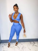 Sexy Solid Sleeveless Two Piece Pants Set NM-8375