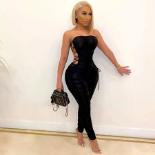 Sexy Lace Up Ruched Tight Tube Jumpsuits GLF-8124