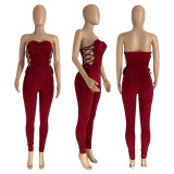 Sexy Lace Up Ruched Tight Tube Jumpsuits GLF-8124