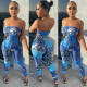 Sexy Lace Up Ruched Tight Tube Jumpsuits GLF-8124