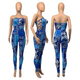 Sexy Lace Up Ruched Tight Tube Jumpsuits GLF-8124