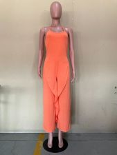 Solid Halter Backless Ruffled Jumpsuit OLYF-6067-1