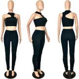 Sexy Solid Vest Top Stacked Pants 2 Piece Suits YNSF-1663