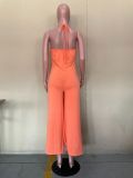 Solid Halter Backless Ruffled Jumpsuit OLYF-6067-1