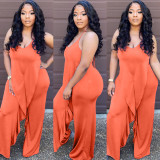 Solid Halter Backless Ruffled Jumpsuit OLYF-6067-1