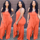 Solid Halter Backless Ruffled Jumpsuit OLYF-6067-1