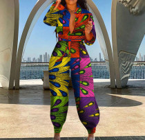 Casual Printed Long Sleeve High Waist Jumpsuit OMY-0032