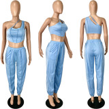 Solid One Shoulder Sleeveless 2 Piece Pants Set YNSF-1662