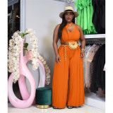 Plus Size Solid Sleeveless Wide Leg Pants 2 Piece Sets YS-8821